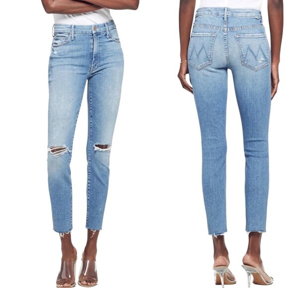 Mother High Waisted Looker Ankle Fray Jeans Size 26 In Thrilling Shots Wash Blue - Picture 14 of 14